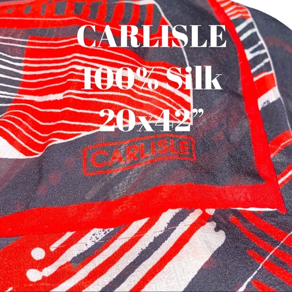 Vintage Black Red  White 100 Silk Scarf 20x42